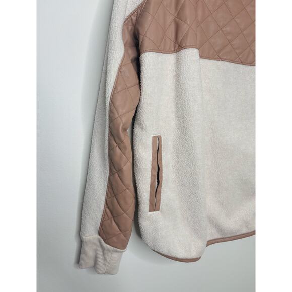 Abercrombie & Fitch Quilted Snap Fleece Pullover Size Small Cream Tan - Picture 3 of 7